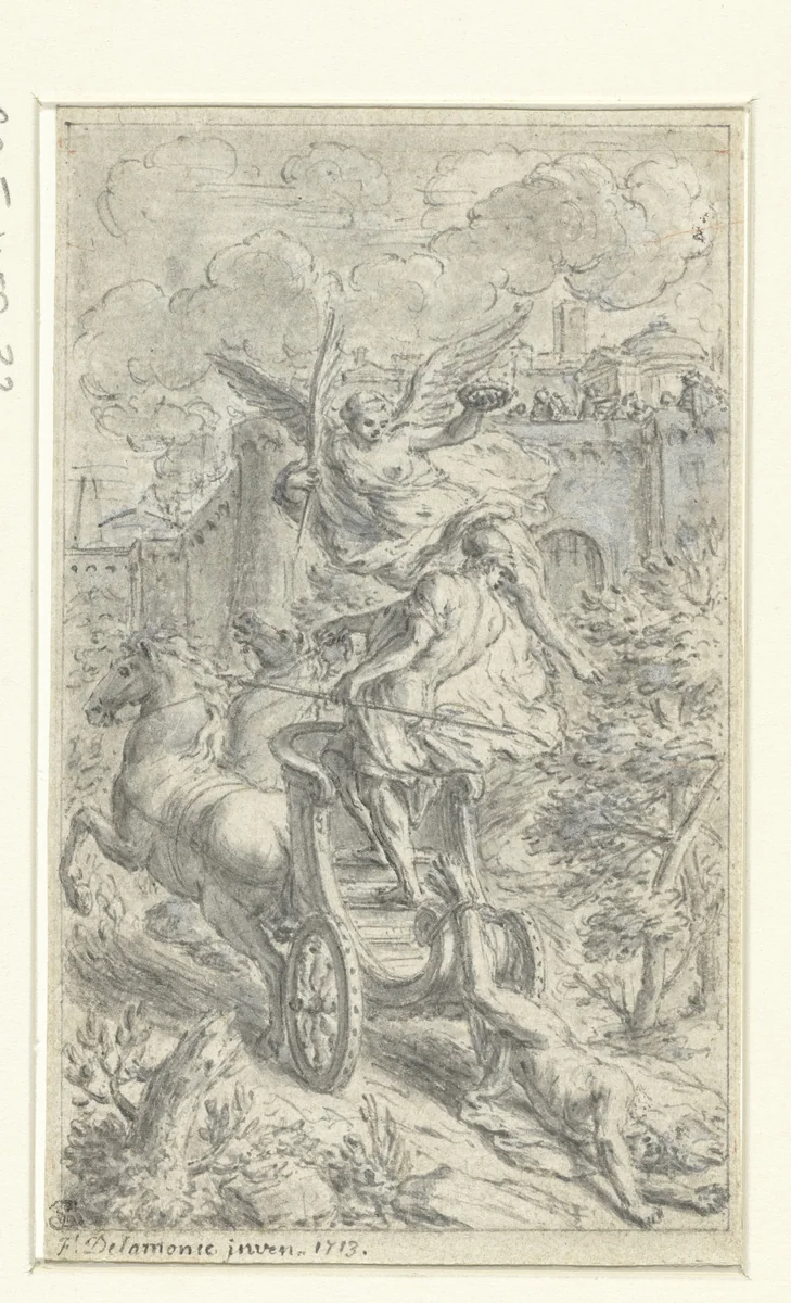 Achilles Dragging Hector's Body Behind His Carriage by Ferdinand Delamonce, drawing, 1713