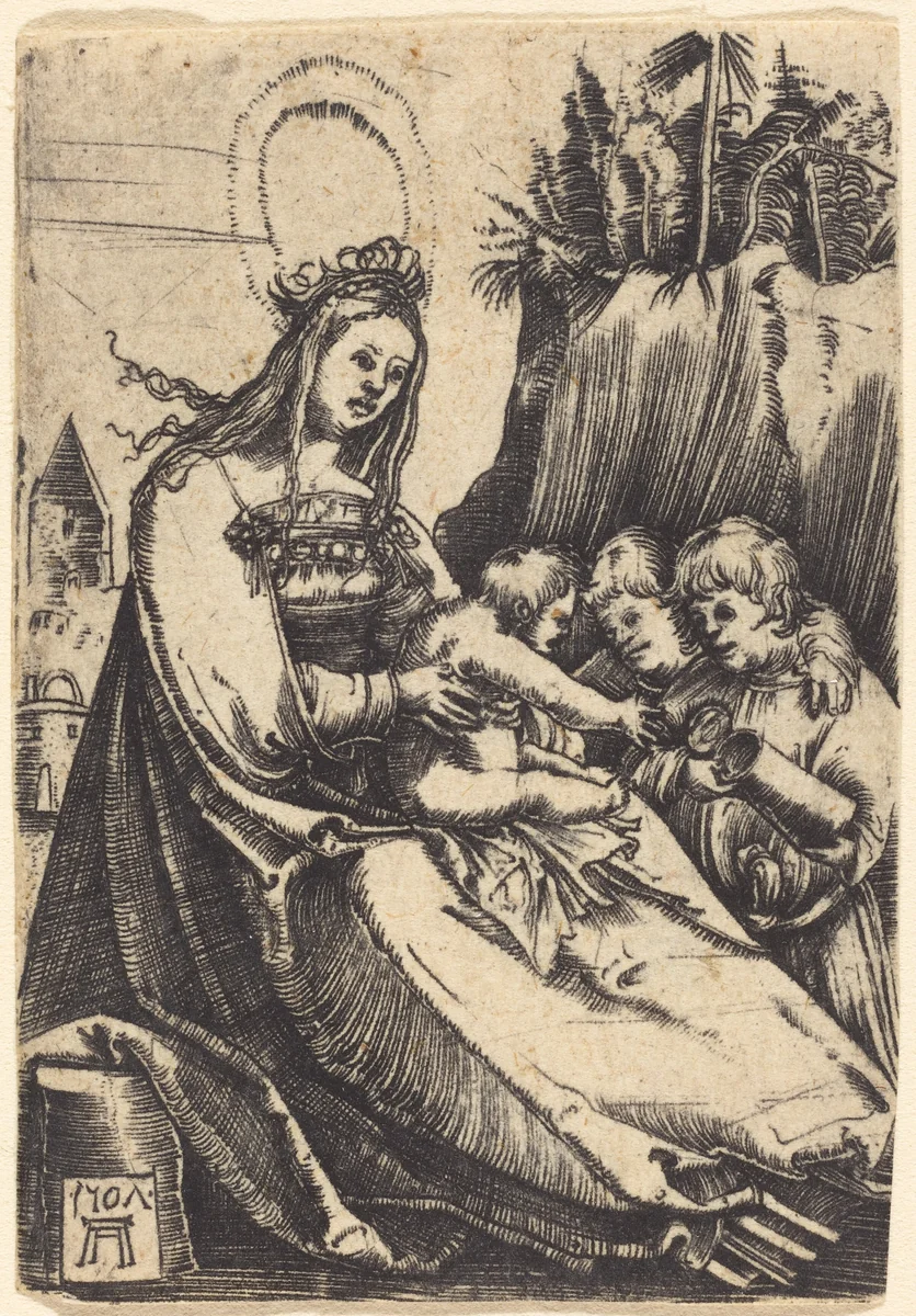 Virgin and Child with Two Boys by Albrecht Altdorfer, print, 1507