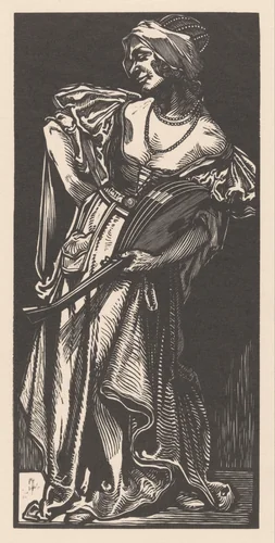 Vrouw met luit by Johannes Josephus Aarts, print, 1881-1934