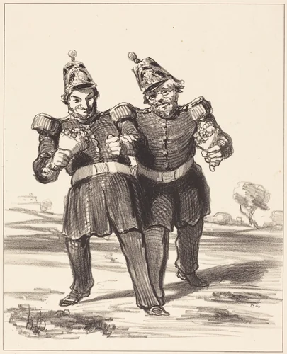 Les Deux banqueteurs en joie by Honoré Daumier, print, 1849
