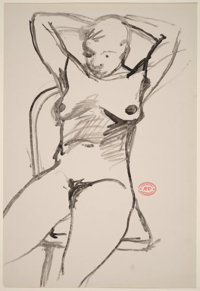 Untitled [seated female nude with arms behind head] by Richard Diebenkorn, drawing, 1955-1967