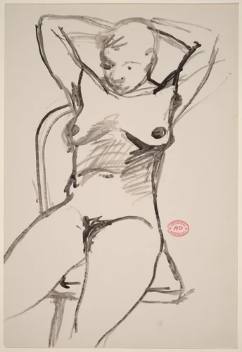 Untitled [seated female nude with arms behind head] by Richard Diebenkorn, drawing, 1955-1967