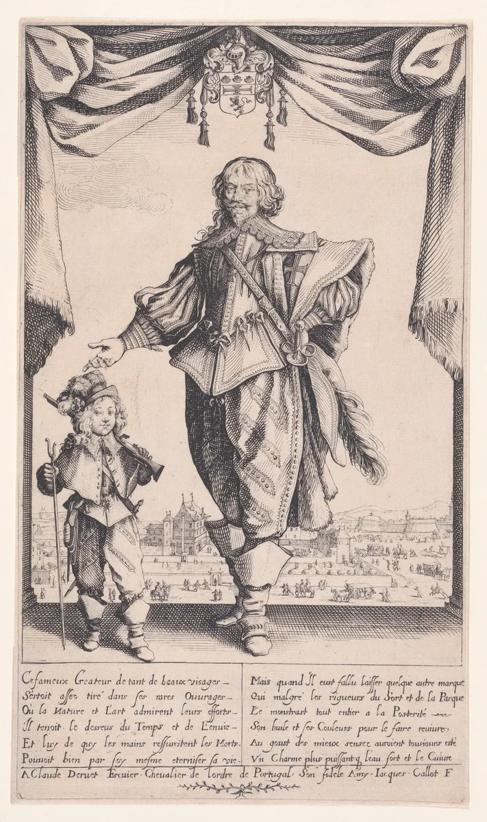 Portrait of Claude Deruet and His Son, Jean by Jacques Callot, print, 1627-1637