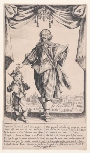 Portrait of Claude Deruet and His Son, Jean by Jacques Callot, print, 1627-1637