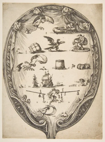 Screen with Rebus of Fortune by Stefano della Bella, print, 1634-1644