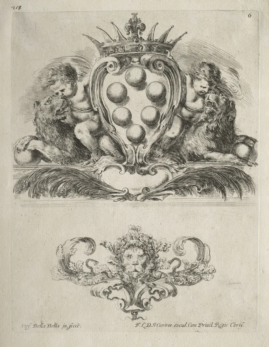 Collection of Various Caprices and New Designs of Cartouches and Ornaments: No. 6 by Stefano della Bella, print, 1646