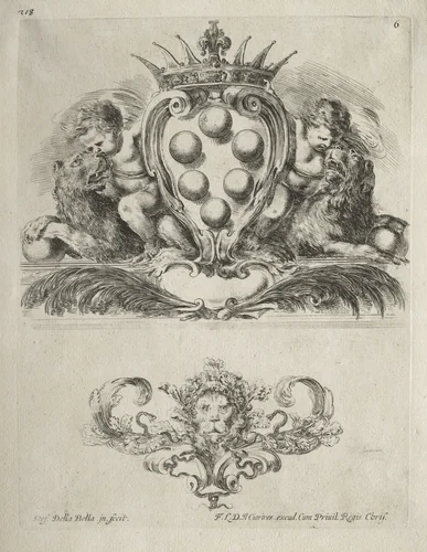 Collection of Various Caprices and New Designs of Cartouches and Ornaments: No. 6 by Stefano della Bella, print, 1646