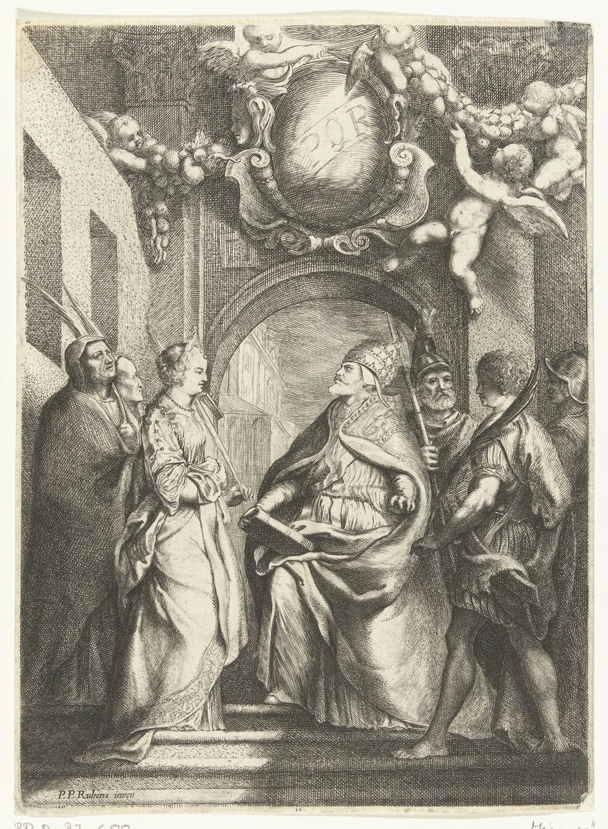 De heilige Gregorius de Grote met vier andere heiligen by Willem Basse, print, 1633-1672