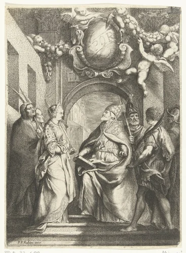 De heilige Gregorius de Grote met vier andere heiligen by Willem Basse, print, 1633-1672