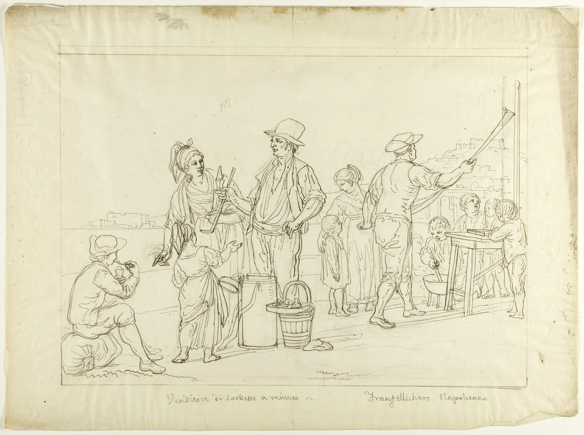 Vendors of Gelati and Caramelle by Saverio della Gatta, drawing, 1777-1850