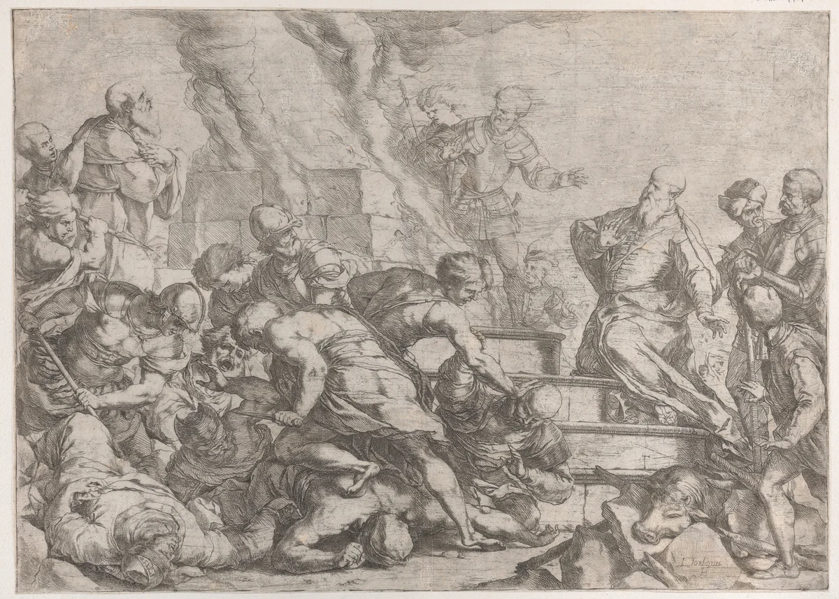 The sacrifice of Elijah by Luca Giordano, print, 1648-1658