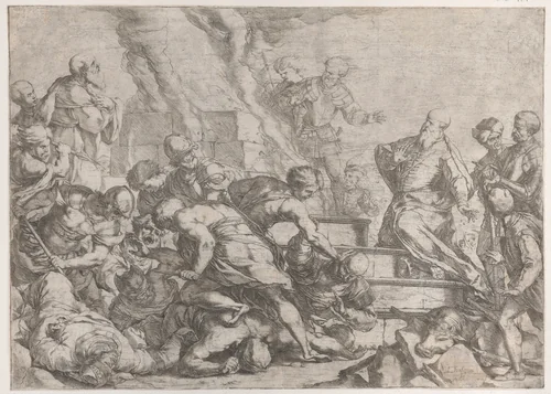 The sacrifice of Elijah by Luca Giordano, print, 1648-1658