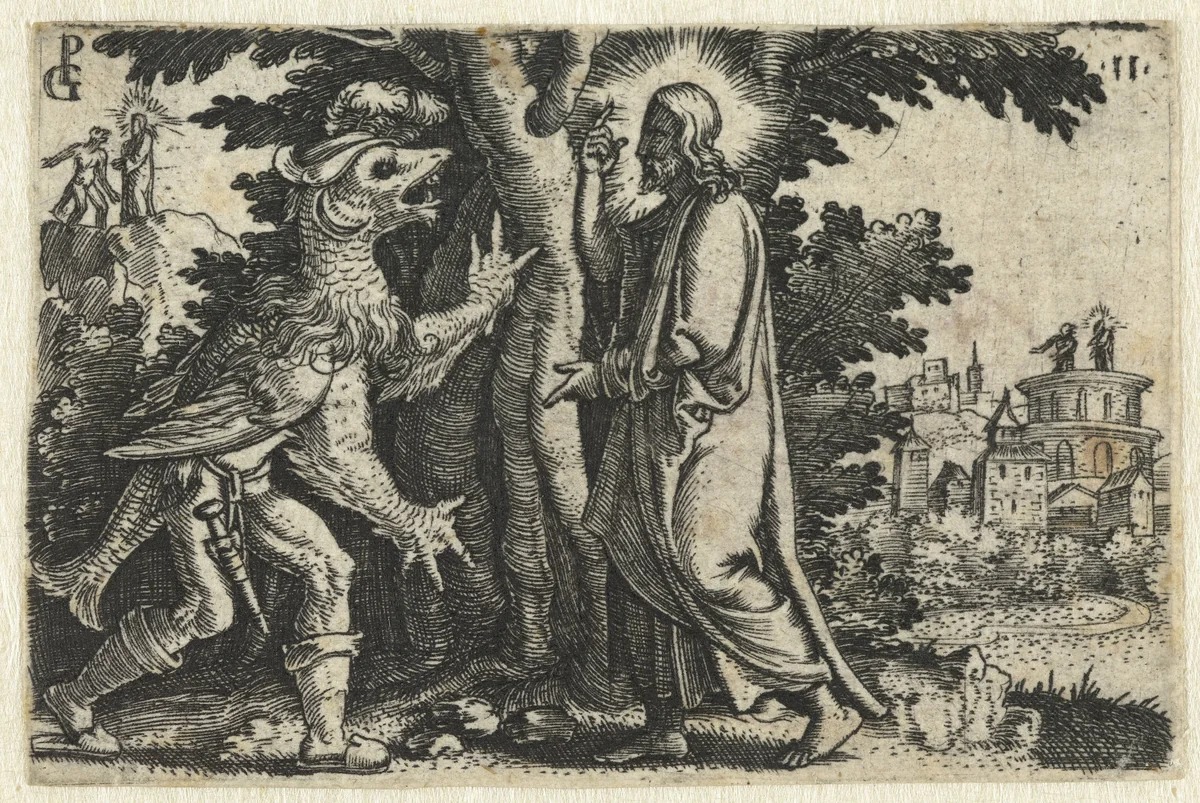Verzoeking van Christus door de duivel by Unknown, print, 1534-1535