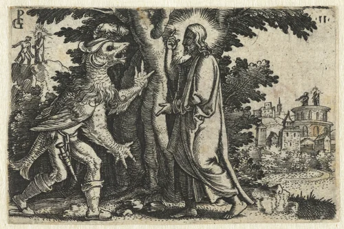 Verzoeking van Christus door de duivel by Unknown, print, 1534-1535