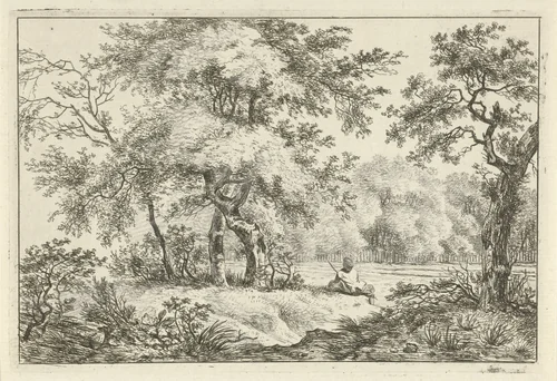 Rustende man in bos by Hermanus Fock, print, 1781-1822