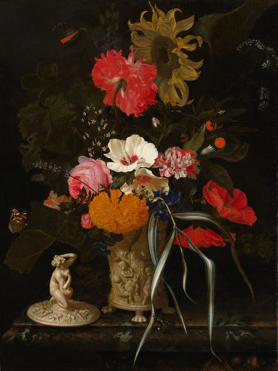Flowers in an Ornamental Vase by Maria van Oosterwyck, painting, 1670