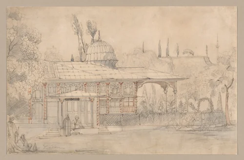 Pavilion Near a Mosque (recto) by Félix Ziem, drawing, 1821-1911