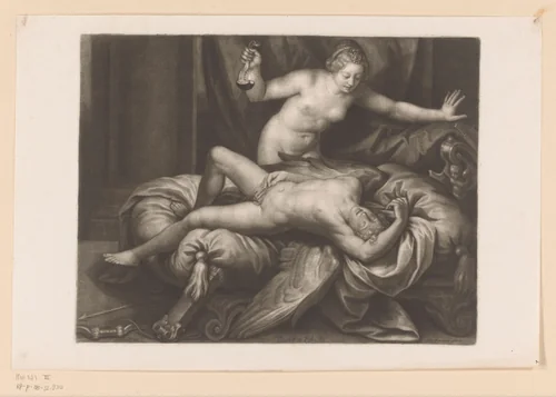 Psyche bekijkt de slapende Cupido by John Smith, print, 1662-1742