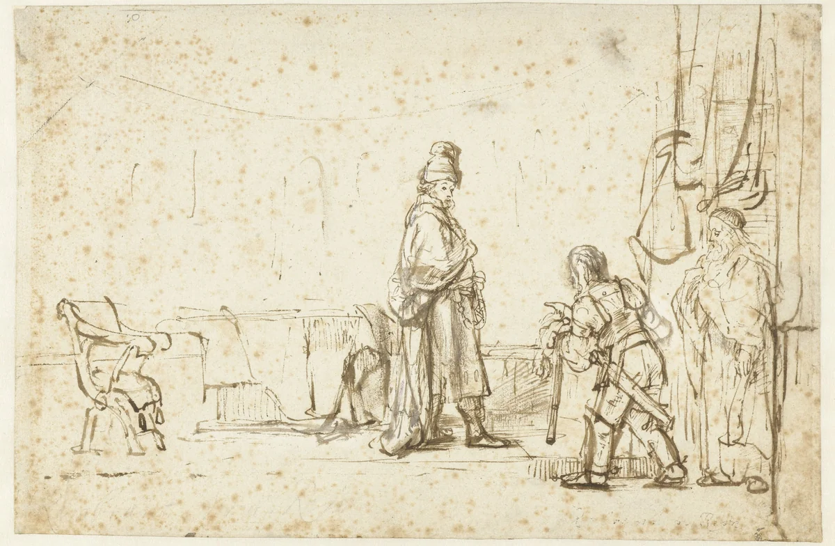 David Hearing the News of Uriah’s Death by Rembrandt van Rijn, drawing, 1650
