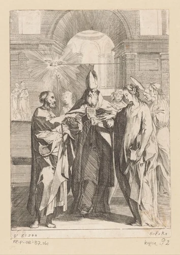 Het huwelijk van Maria met Jozef by anonymous, print, 1590