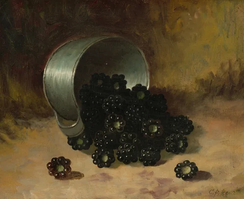 Blackberries Spilling from Tin Cup by Carducius Plantagenet Ream, painting, 1838-1917