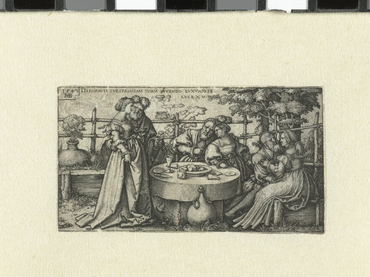 Verloren zoon verspilt zijn erfenis by Unknown, print, 1540