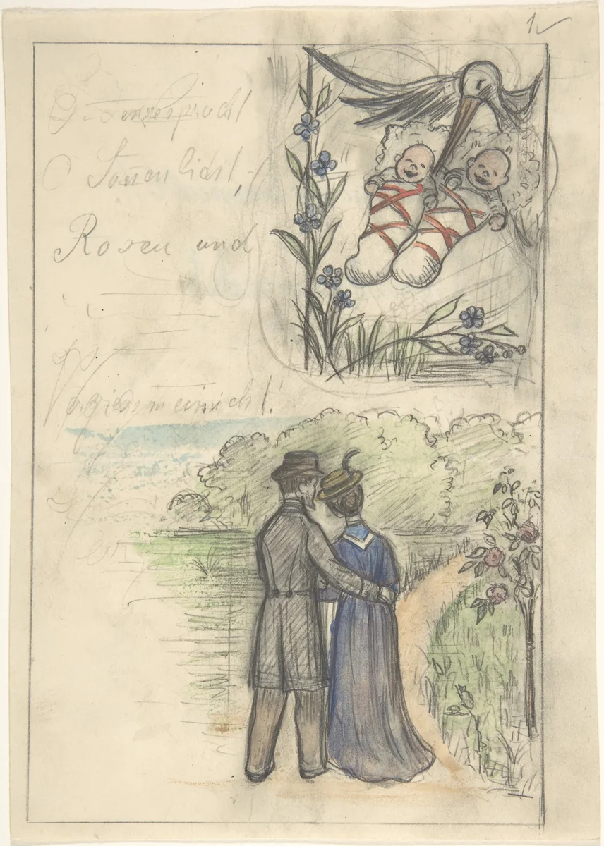 Study for a Birth Announcement by anonymous, drawing, 1800-1900