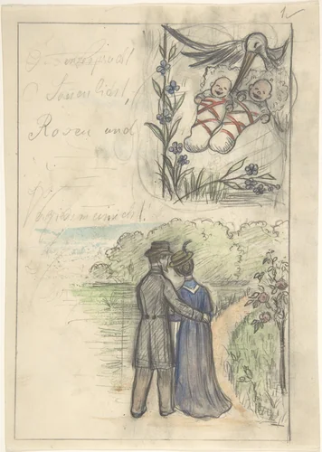 Study for a Birth Announcement by anonymous, drawing, 1800-1900