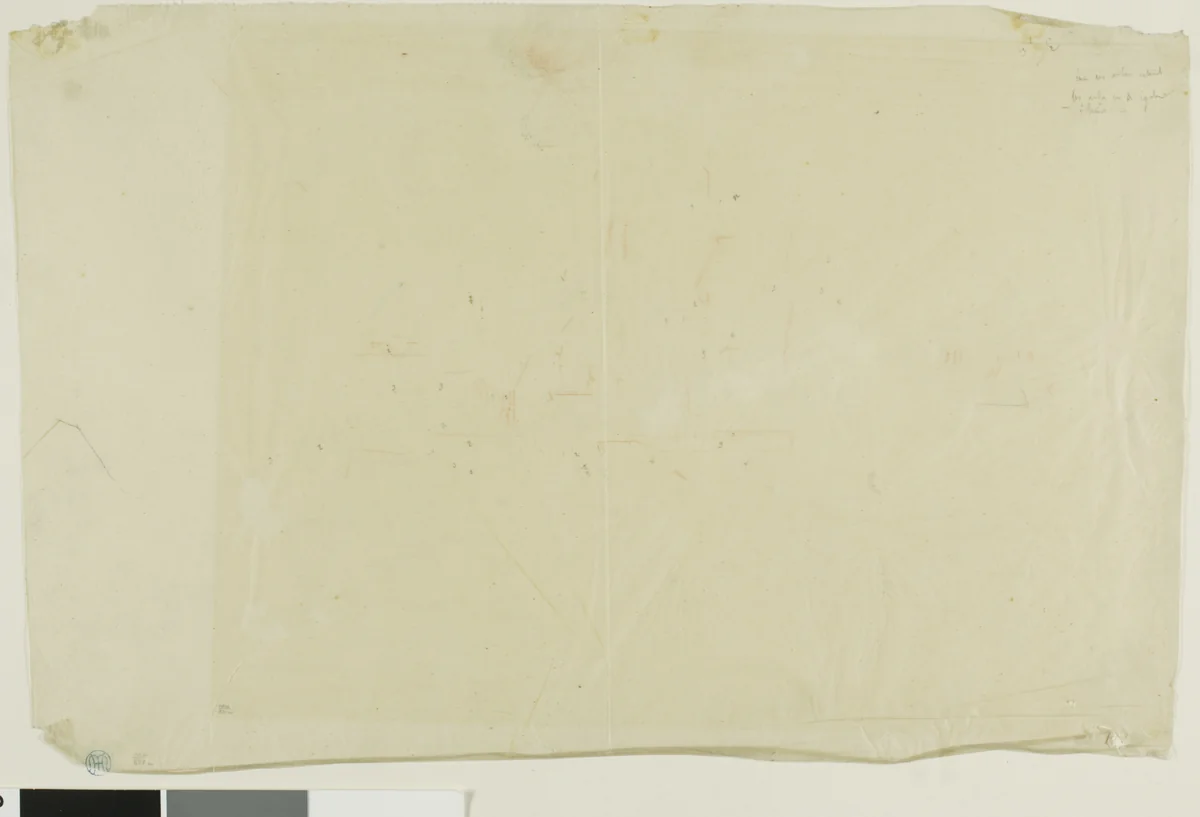 Diagrammatic sketch of building by Charles Meryon, drawing, 1841-1868