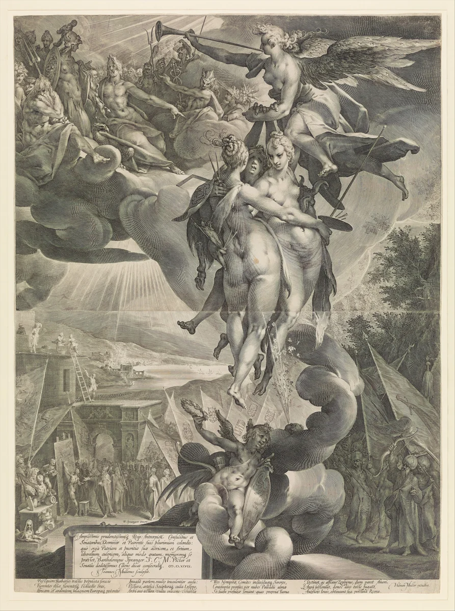 Apotheosis of the Arts by Jan Muller, print, 1597