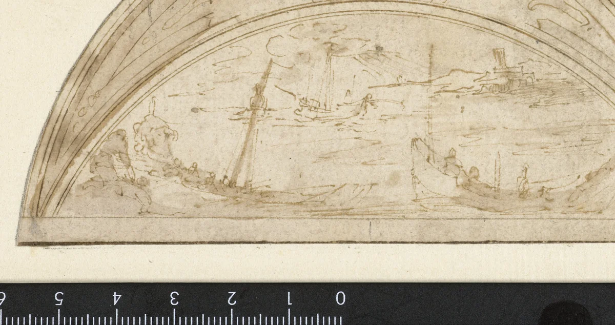 Schepen in een baai by Perino del Vaga, drawing, 1520-1547