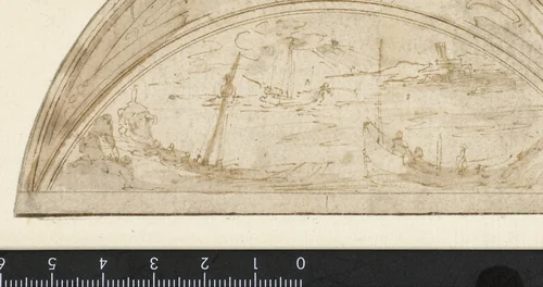 Schepen in een baai by Perino del Vaga, drawing, 1520-1547