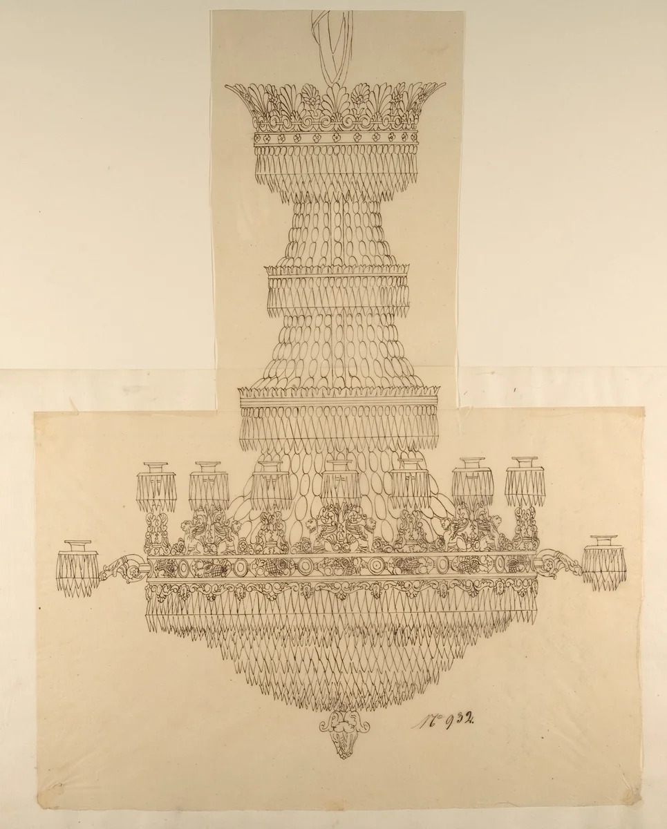 Design for a Crystal Chandelier by anonymous, drawing, 1800-1899