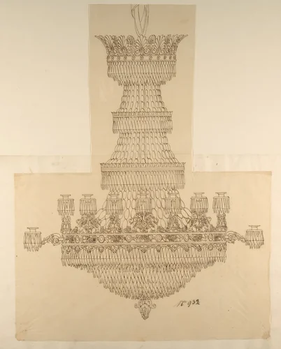 Design for a Crystal Chandelier by anonymous, drawing, 1800-1899
