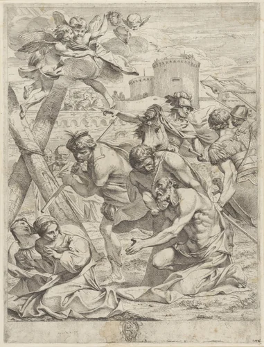 Martelaarschap van de heilige Andreas by Francesco Giovane, print, 1621-1669