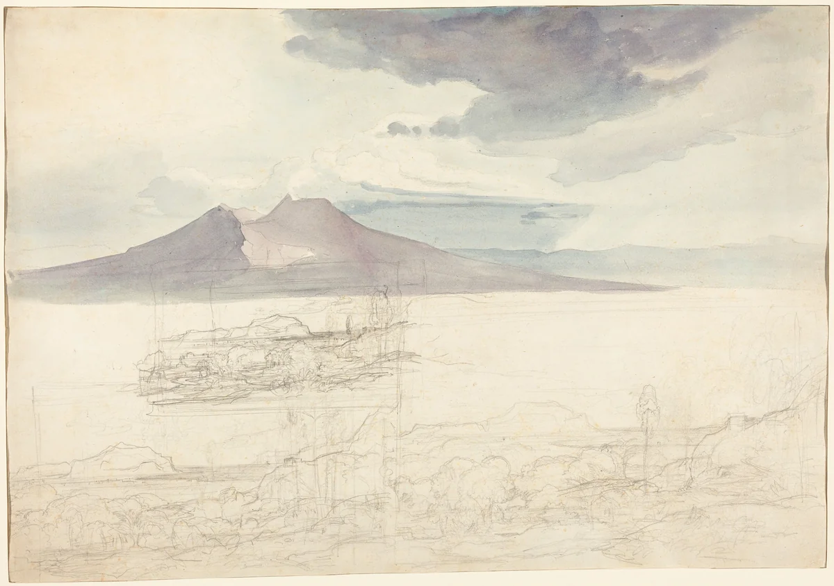 Panoramic Views of Vesuvius and Monte Pellegrino by Carl Rottmann, drawing, 1827