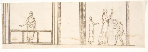Unidentified building, ceiling or wall, painted frieze or decorative panels (recto) Unidentified building, cornice (verso) by anonymous, drawing, 1500-1560