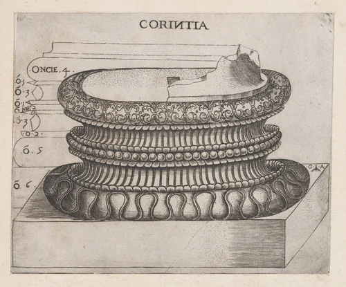 Corinthian base, from "Speculum Romanae Magnificentiae" by Monogrammist G.A. with the Caltrop, print, 1534-1540