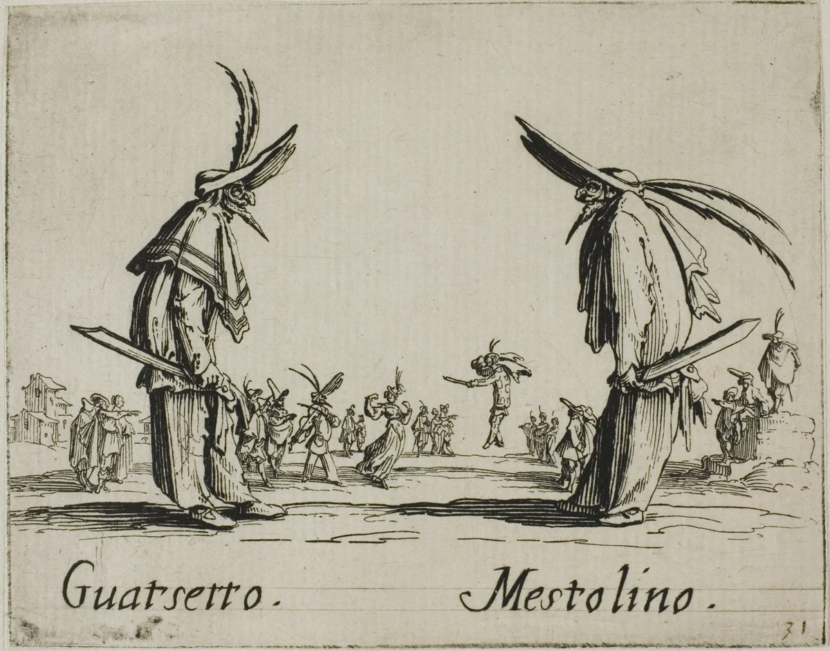 Guatsetto - Mestolino, plate 5 from Balli di Sfessania by Jacques Callot, print, 1617-1627