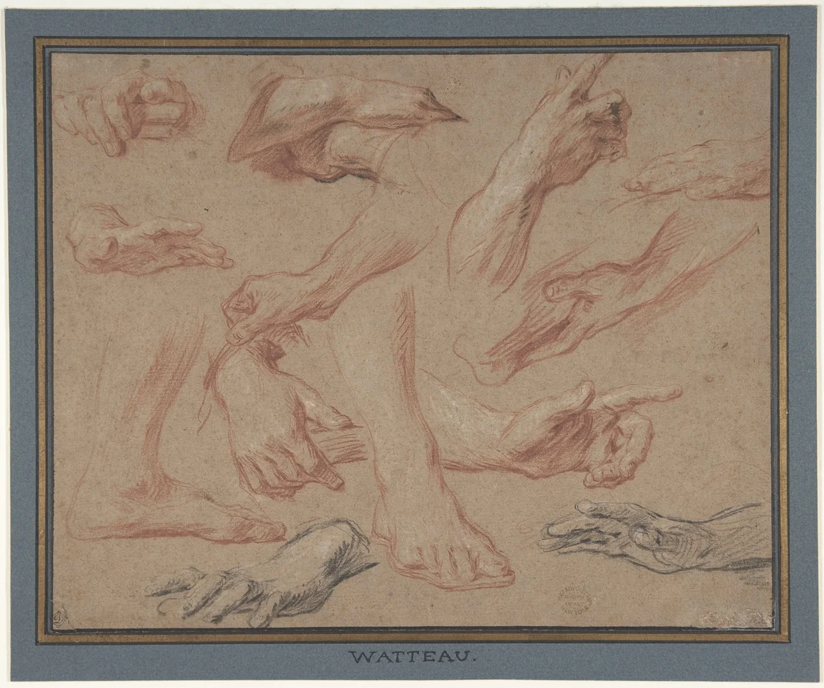 Studies of Hands and Feet by François Le Moyne, drawing, 1700-1737