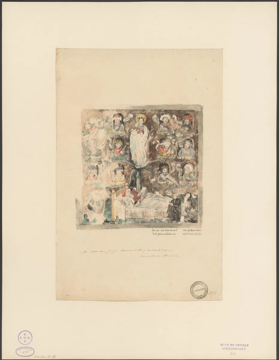 Muurschildering van de boom van Jesse uit de Buurkerk te Utrecht by anonymous, print, 1800-1899