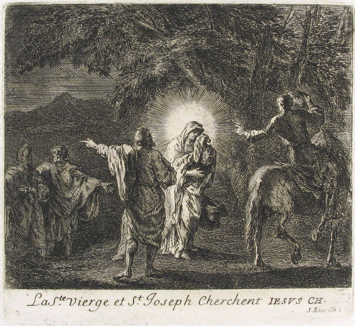 Virgin and St. Joseph Searching for Christ by Joseph François Parrocel, print, 1715-1781