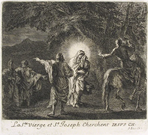 Virgin and St. Joseph Searching for Christ by Joseph François Parrocel, print, 1715-1781