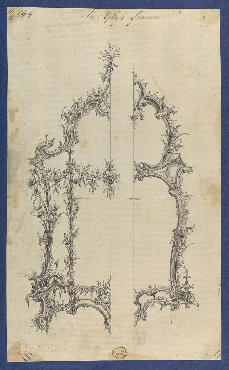 Pier Glass Frames, in Chippendale Drawings, Vol. I by Thomas Chippendale, drawing, 1754