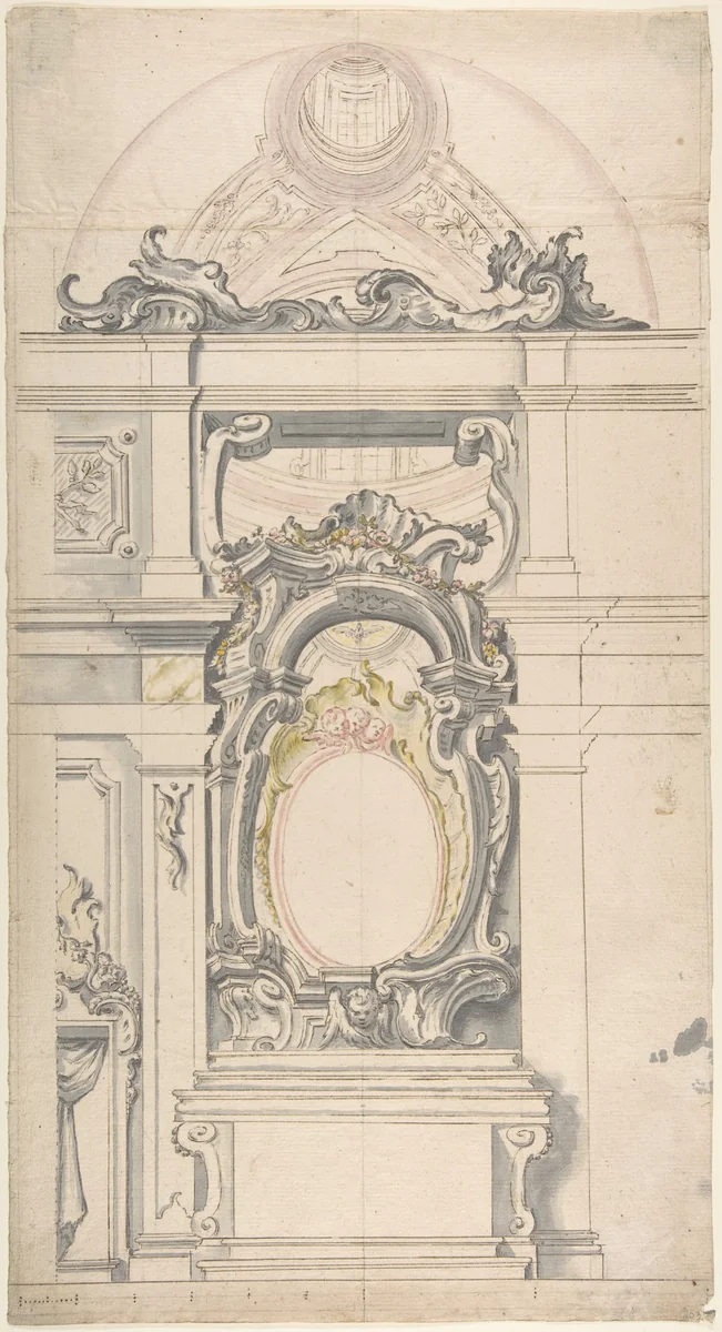 Design for an Altar With a Vaulted Chapel Behind by anonymous, drawing, 1700-1780