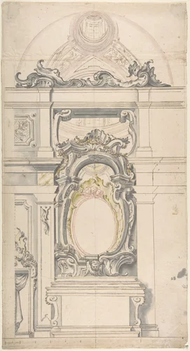 Design for an Altar With a Vaulted Chapel Behind by anonymous, drawing, 1700-1780
