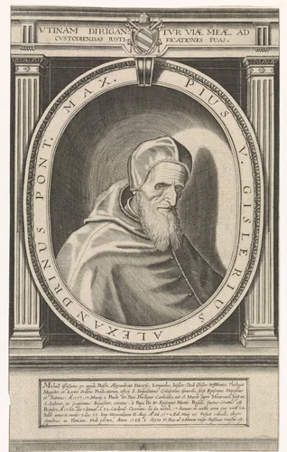 Portret van paus Pius V by Unknown, print, 1590-1665