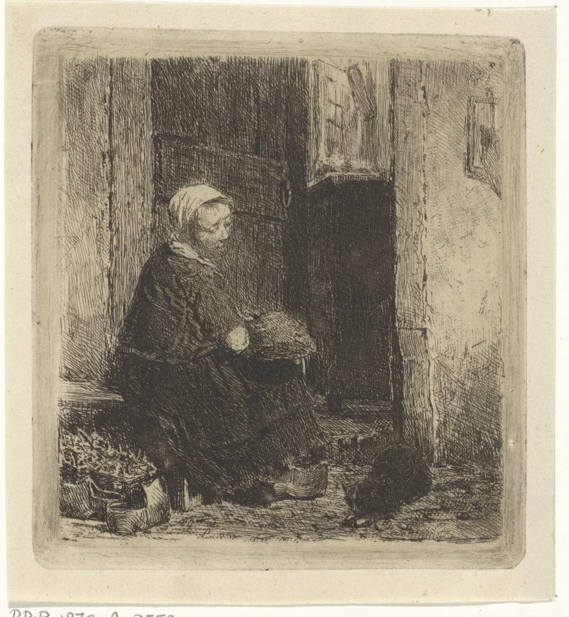 Vrouw met een kat by Hendrik Jacobus Scholten, print, 1834-1879