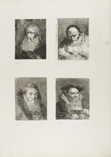 Old Man with a Bare Head, A Pope with a Jug, Old Man with a Bare Head, Old Man with a Beard by Giovanni Domenico Tiepolo, print, 1775