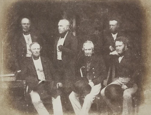 John Gersdorp, King of Saxony, Unknown Man, The Earl of Morton, Wyndam Anstruther and Sir Ralph Anstruther by David Octavius Hill, Robert Adamson, photograph, 1844